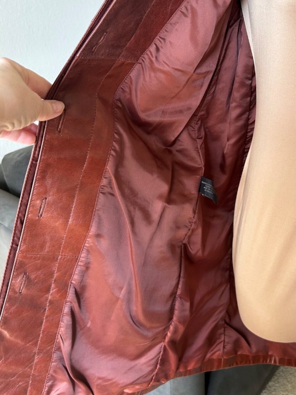 EXPRESS Coated Leather Mid-length Coat Rust Brown Size 3/4 EUC - Picture 5 of 9